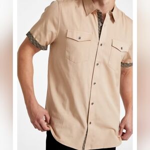Guess Factory Antwon Beige Pocket Dobby Button Up Shirt Men's Regular Fit Size M